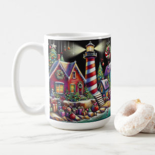 Whimsischer WeihnachtsLeuchtturm Rotes Rosa Lila Kaffeetasse