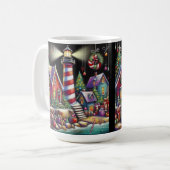 Whimsischer WeihnachtsLeuchtturm Rotes Rosa Lila Kaffeetasse (Vorderseite Links)