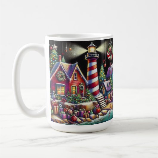 Whimsischer WeihnachtsLeuchtturm Rotes Rosa Lila Kaffeetasse (Links)