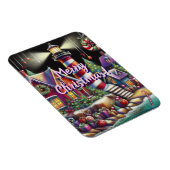 Whimsischer WeihnachtsLeuchtturm Rotes Rosa Lila Magnet (Rechte Seite)