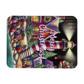 Whimsischer WeihnachtsLeuchtturm Rotes Rosa Lila Magnet (Horizontal)