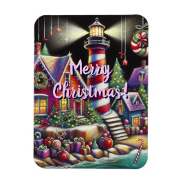 Whimsischer WeihnachtsLeuchtturm Rotes Rosa Lila Magnet