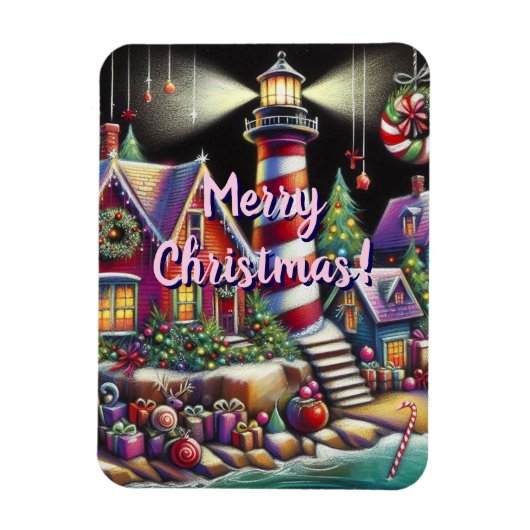 Whimsischer WeihnachtsLeuchtturm Rotes Rosa Lila Magnet (Vertikal)