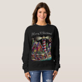 Whimsischer WeihnachtsLeuchtturm Rotes Rosa Lila Sweatshirt (Vorne ganz)