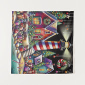 Whimsischer WeihnachtsLeuchtturm Rotes Rosa Lila Wandteppich (Vorderseite (Horizontal))