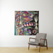 Whimsischer WeihnachtsLeuchtturm Rotes Rosa Lila Wandteppich (Beispiel (Horizontal))