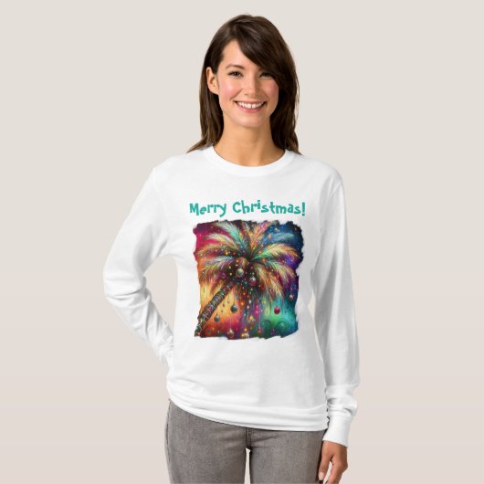 Whimsischer Weihnachtspalme Tree Tropical Beach T-Shirt (Vorne ganz)