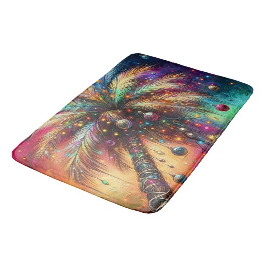 Whimsischer Weihnachtspalme Tree Tropical Beach Vi Badematte (Schrägansicht)