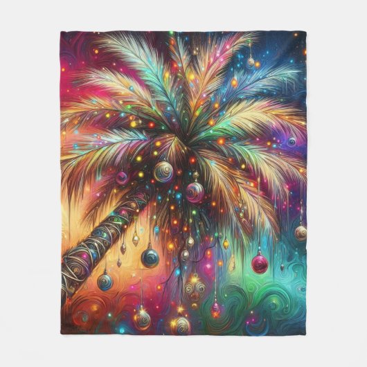 Whimsischer Weihnachtspalme Tree Tropical Beach Vi Fleecedecke (Vorderseite)