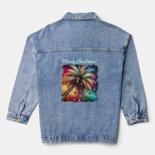 Whimsischer Weihnachtspalme Tree Tropical Beach Vi Jeansjacke (Rückseite)