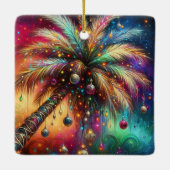 Whimsischer Weihnachtspalme Tree Tropical Beach Vi Keramikornament (Rückseite)
