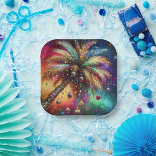 Whimsischer Weihnachtspalme Tree Tropical Beach Vi Pappteller (Party)