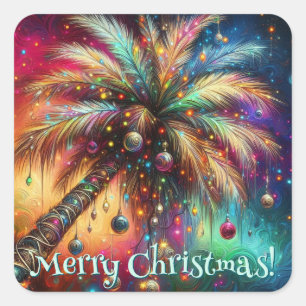 Whimsischer Weihnachtspalme Tree Tropical Beach Vi Quadratischer Aufkleber