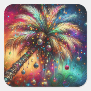 Whimsischer Weihnachtspalme Tree Tropical Beach Vi Quadratischer Aufkleber
