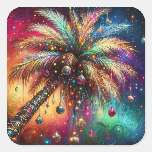 Whimsischer Weihnachtspalme Tree Tropical Beach Vi Quadratischer Aufkleber (Vorderseite)