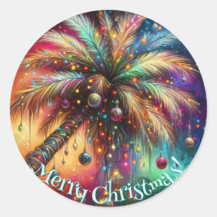 Whimsischer Weihnachtspalme Tree Tropical Beach Vi Runder Aufkleber