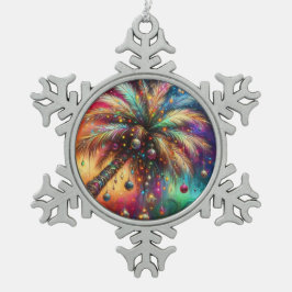 Whimsischer Weihnachtspalme Tree Tropical Beach Vi Schneeflocken Zinn-Ornament