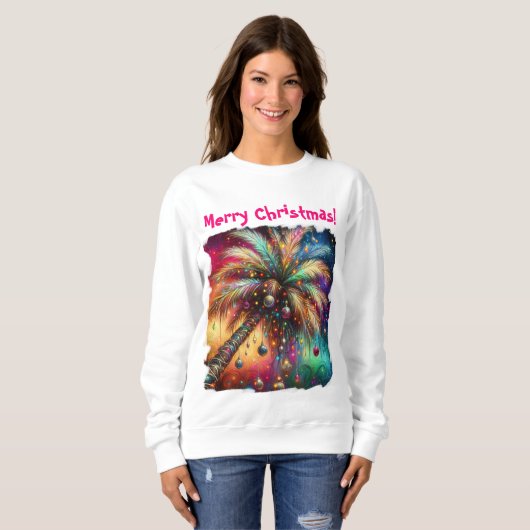 Whimsischer Weihnachtspalme Tree Tropical Beach Vi Sweatshirt (Vorne ganz)