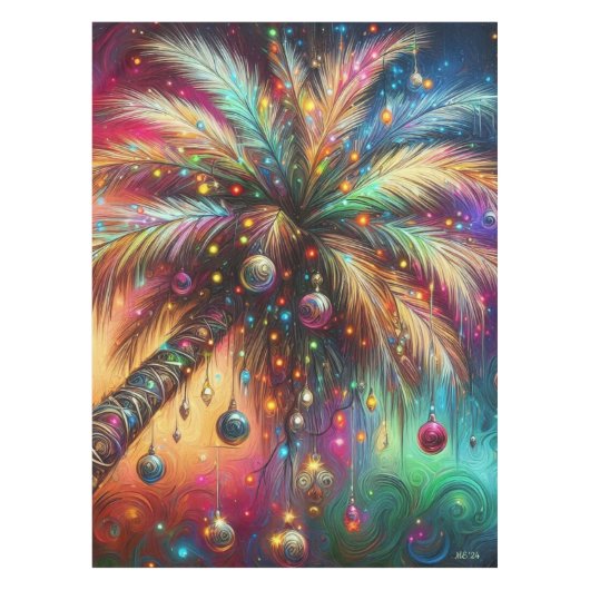 Whimsischer Weihnachtspalme Tree Tropical Beach Vi Tischdecke (Vorderseite)