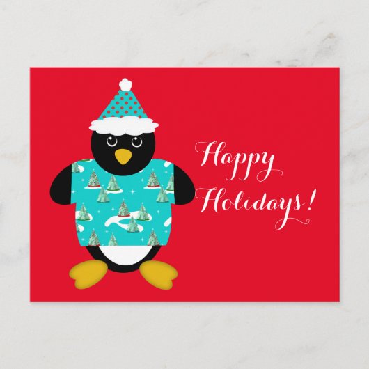 Whimsischer Weihnachtspinguin Postcard Feiertagspostkarte (Vorderseite)