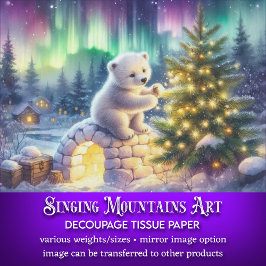 Whimsischer Weihnachtspolarbär & Baumdekoutseite Seidenpapier