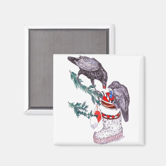 Whimsischer Weihnachtsraven füllen Strumpf Magnet (Vorderseite/Rückseite)