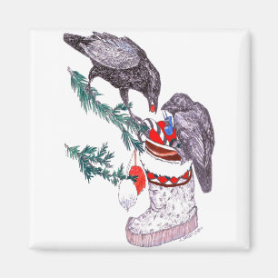 Whimsischer Weihnachtsraven füllen Strumpf Magnet