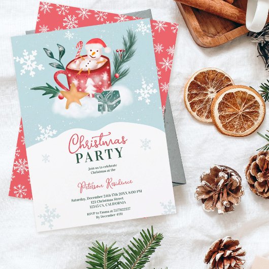 Whimsischer Weihnachtsschneemann Schokoladenbild Einladung