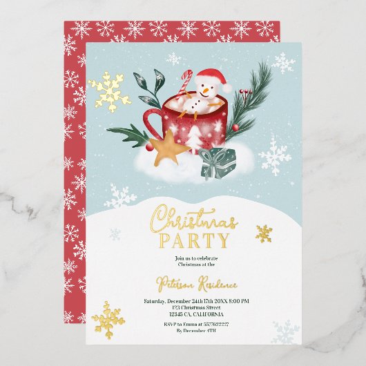 Whimsischer Weihnachtsschneemann Schokoladenbild Folieneinladung (Vorderseite/Rückseite)