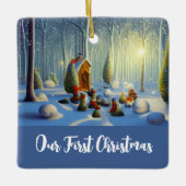 Whimsischer Weihnachtswald Szene Personalisiert Keramikornament (Vorderseite)