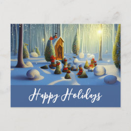 Whimsischer Weihnachtswald Szene Postkarte