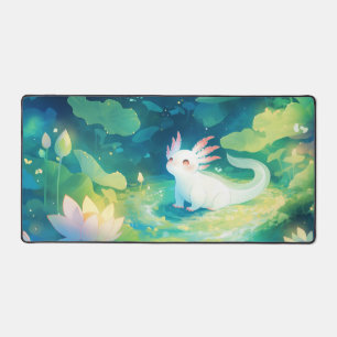 Whimsischer weißer Axolotl im magischen leuchtende Schreibtischunterlage