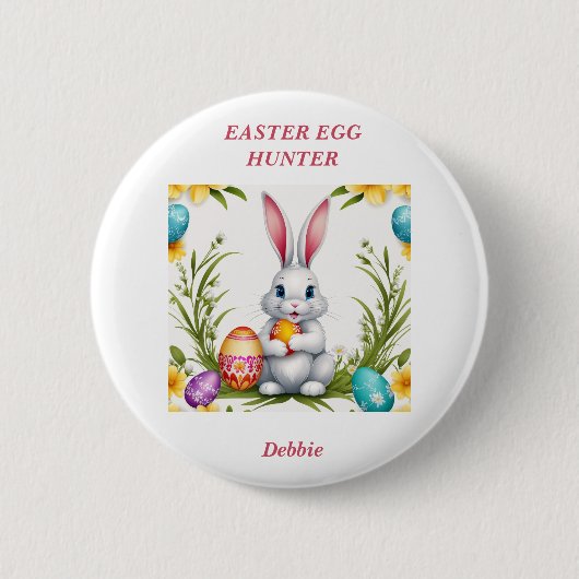 Whimsischer Weißer Osterhase Button (Vorderseite)