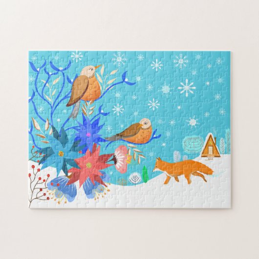 Whimsischer Wildbestand im Winterschnee Puzzle (Horizontal)