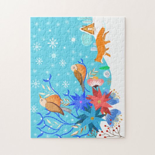 Whimsischer Wildbestand im Winterschnee Puzzle (Vertikal)