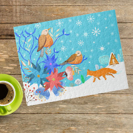 Whimsischer Wildbestand im Winterschnee Puzzle