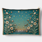 Whimsischer Wildblume Abend Aquamarin Prism Grosse Zubehörtasche (Rückseite)