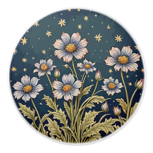 Whimsischer Wildblume Abend Dusty Lila Floral Keramikknauf (Vorderseite)