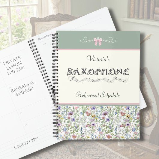 Whimsischer Wildblumen-Saxophon-Probenplaner Planer