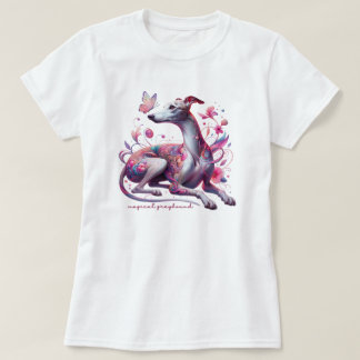 Whimsischer Windhund mit Blume und Schmetterling T-Shirt