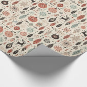 Whimsischer Winter Folk Rentier & Feather Weihnach Geschenkpapier (Ecke)