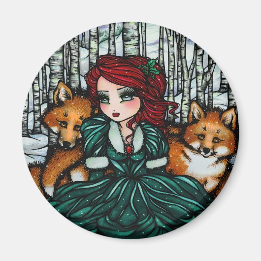 Whimsischer Winter Foxes Forest Art von Hannah Lyn Magnet (Vorne)