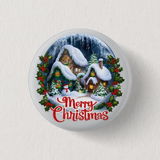 Whimsischer Winter Village Snow Globe Button (Vorderseite)