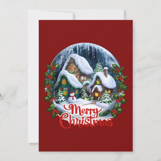 Whimsischer Winter Village Snow Globe Feiertagskarte (Vorderseite)