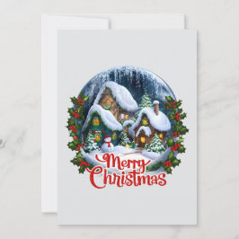 Whimsischer Winter Village Snow Globe Feiertagskarte