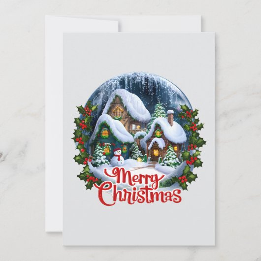 Whimsischer Winter Village Snow Globe Feiertagskarte (Vorderseite)