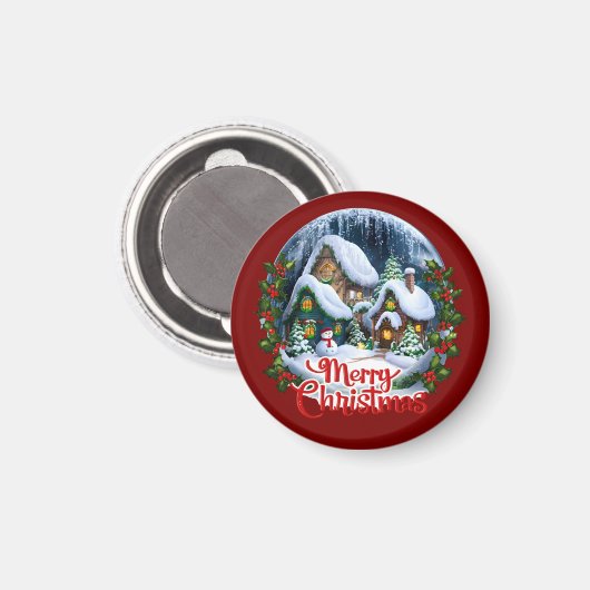 Whimsischer Winter Village Snow Globe Magnet (Vorderseite/Rückseite)