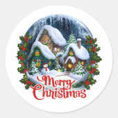 Whimsischer Winter Village Snow Globe Runder Aufkleber (Vorderseite)