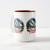 Whimsischer Winter Village Snow Globe Zweifarbige Tasse (Vorderseite Links)