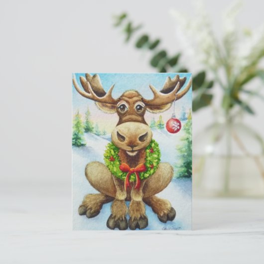 Whimsischer Winter Weihnachten Wasserfarbe Kunst Postkarte (Stehend Vorderseite)